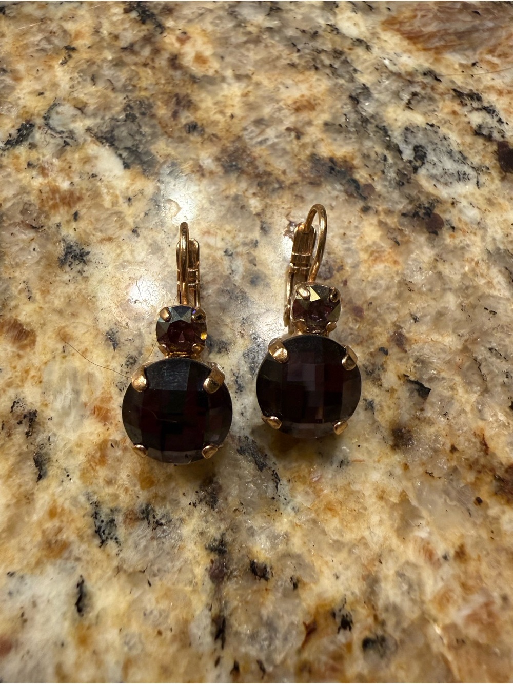 Mariana Gold-Tone Garnet Glass Drop Earrings - Deep purple
